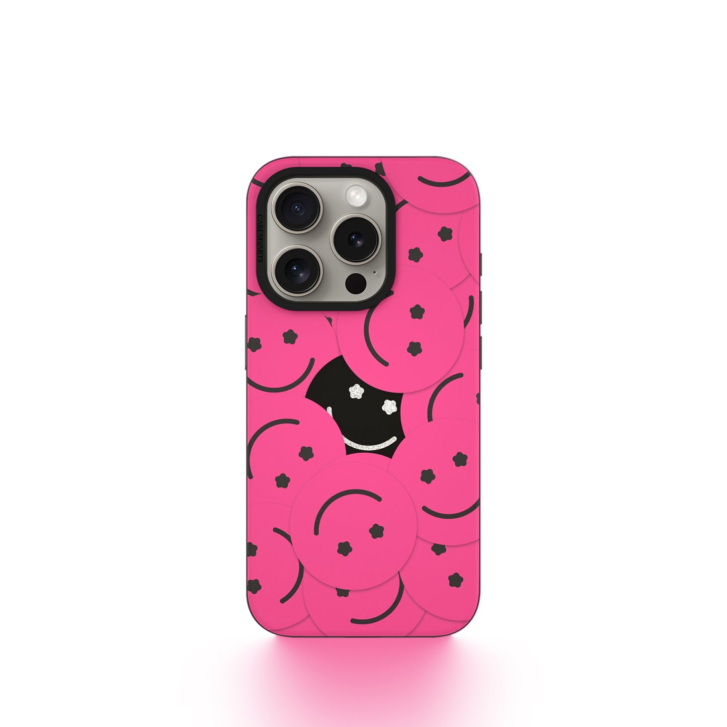 CASEMYARTS – MagSafe iPhone-Hülle mit rosa Smiley-Gesicht