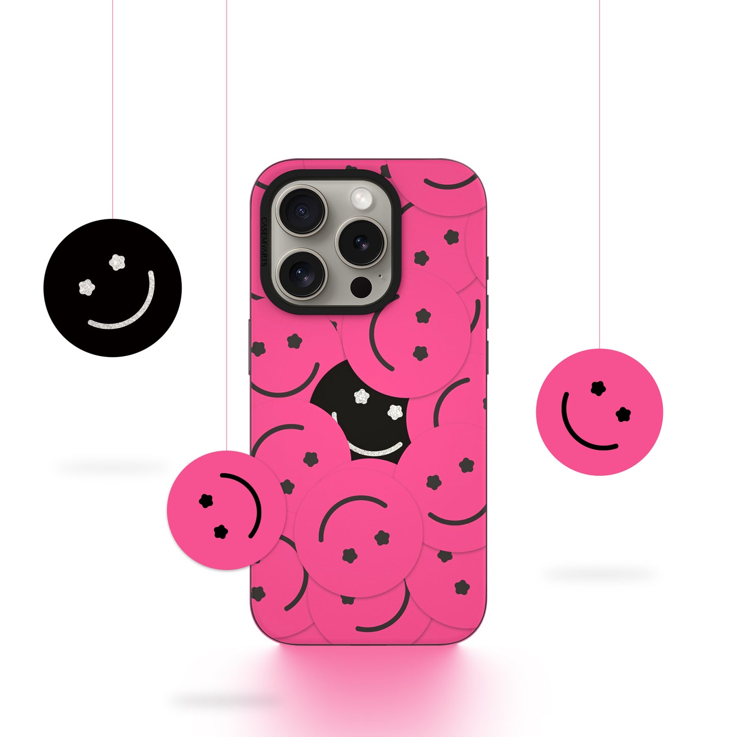 CASEMYARTS – MagSafe iPhone-Hülle mit rosa Smiley-Gesicht