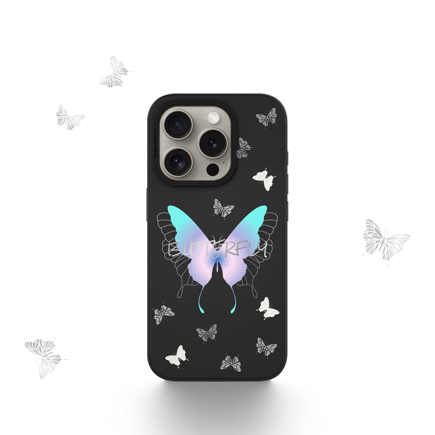 CASEMYARTS Silver Butterfly MagSafe iPhone Case