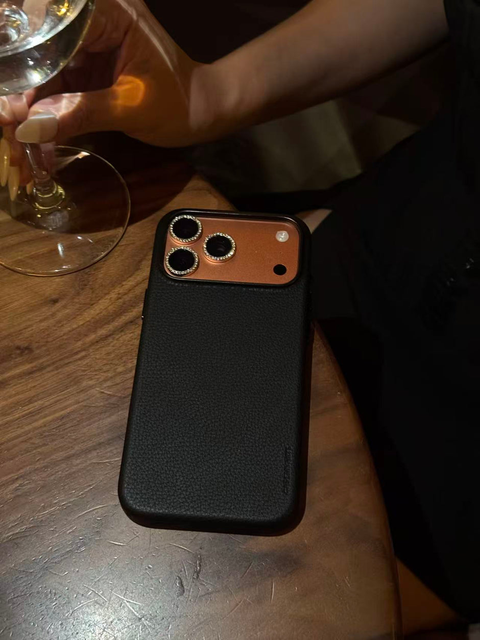CASEMYARTS African Obsidian Black MagSafe Leather iPhone Case