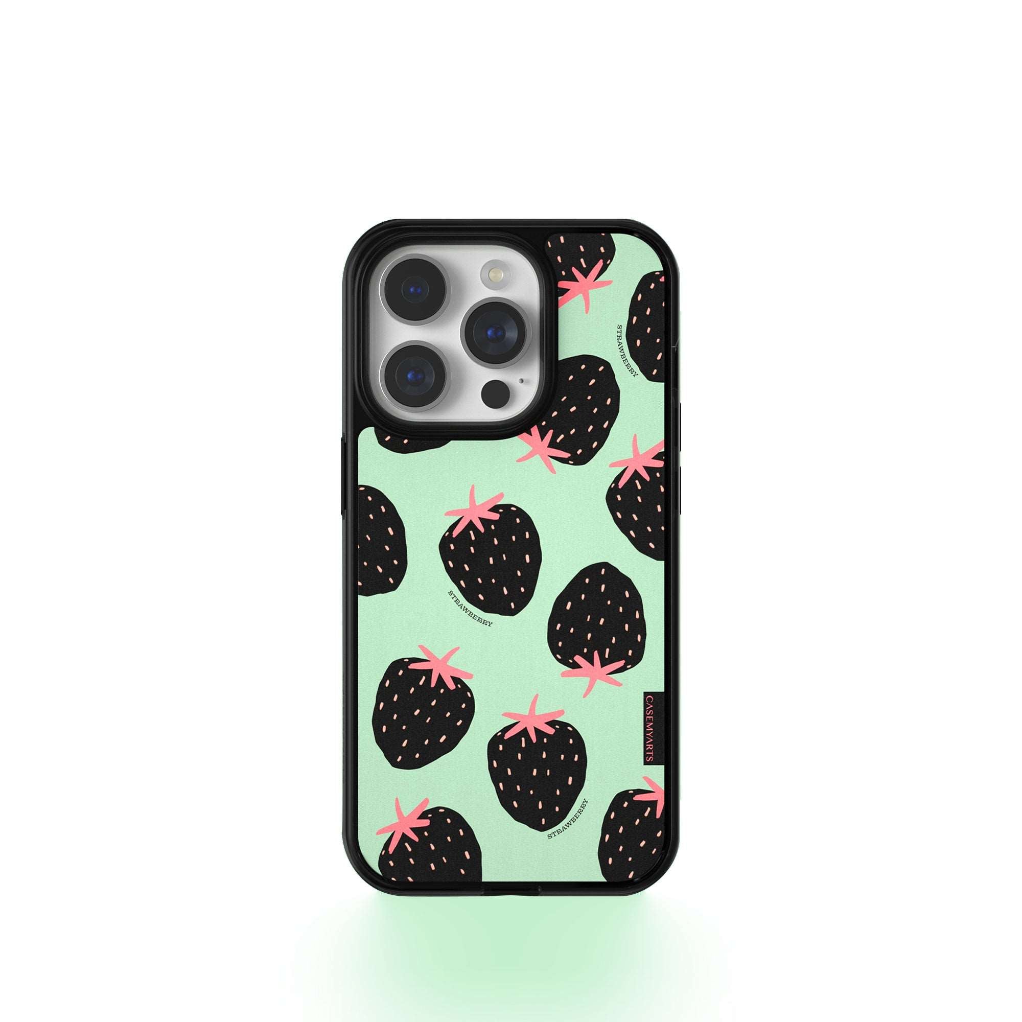 CASEMYARTS Black Strawberry MagSafe iPhone Case