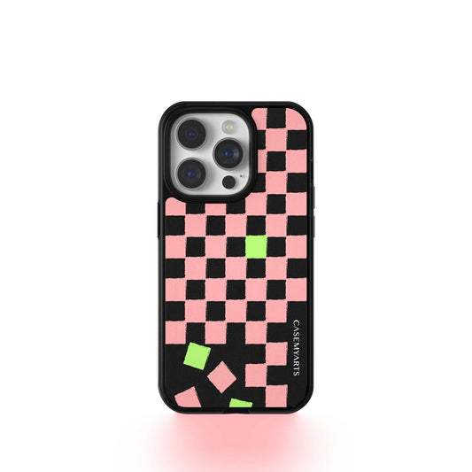 CASEMYARTS Pink Checkered MagSafe iPhone Case