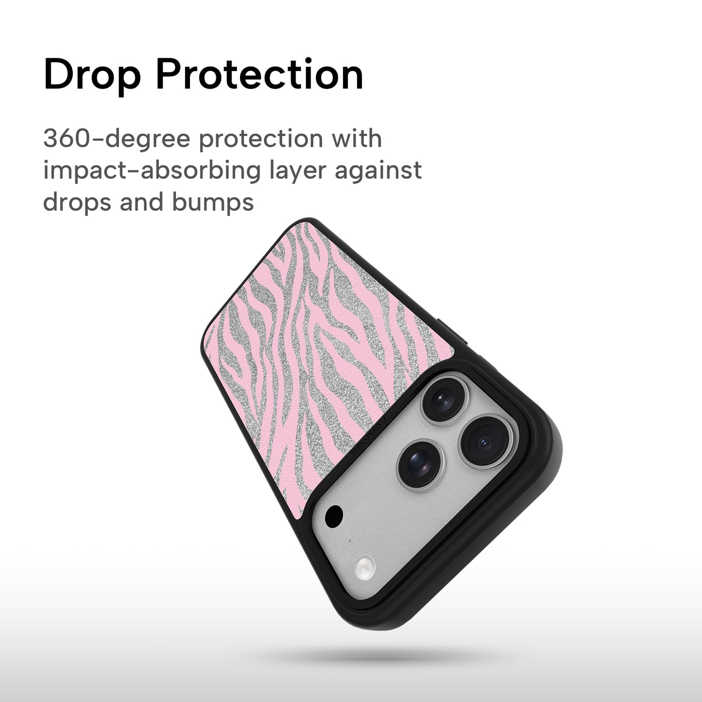 CASEMYARTS Silver Shadow & Rose Chrome Zebra MagSafe iPhone Case