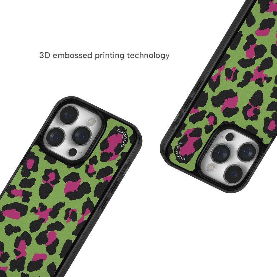 CASEMYARTS Avocado Green Leopard Print MagSafe iPhone Case