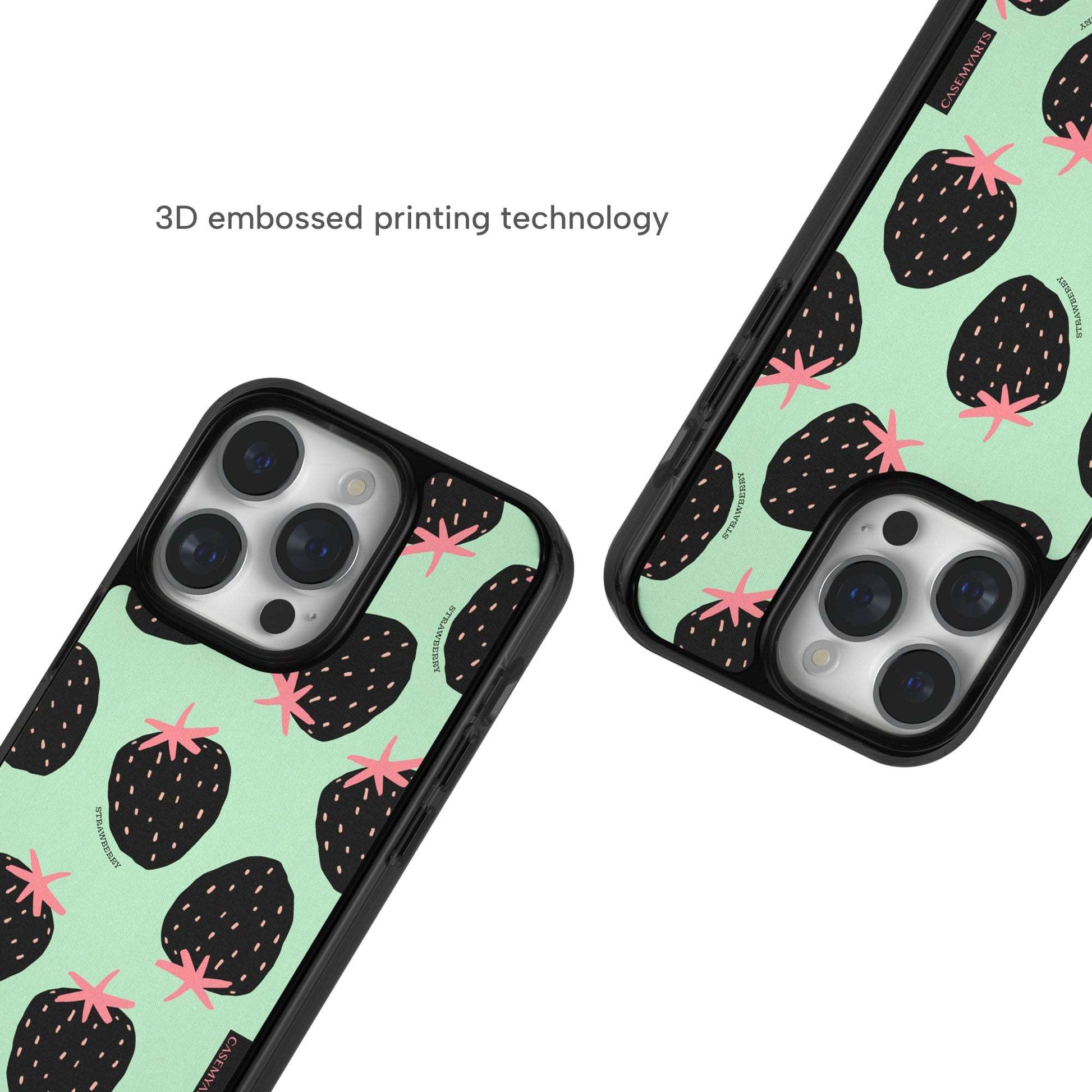 CASEMYARTS Black Strawberry MagSafe iPhone Case