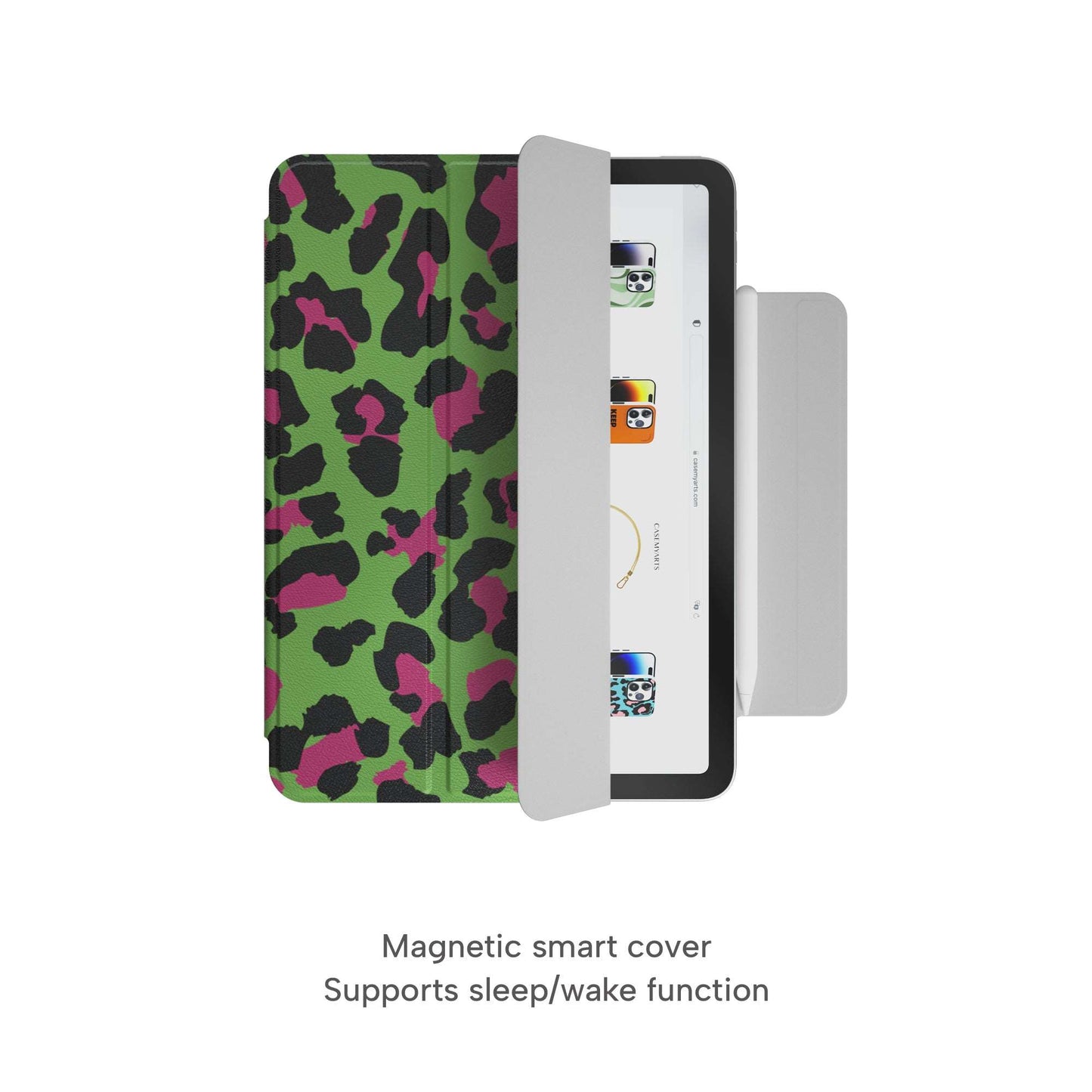 CASEMYARTS Avocado Green Leopard Print iPad Magnetic Case