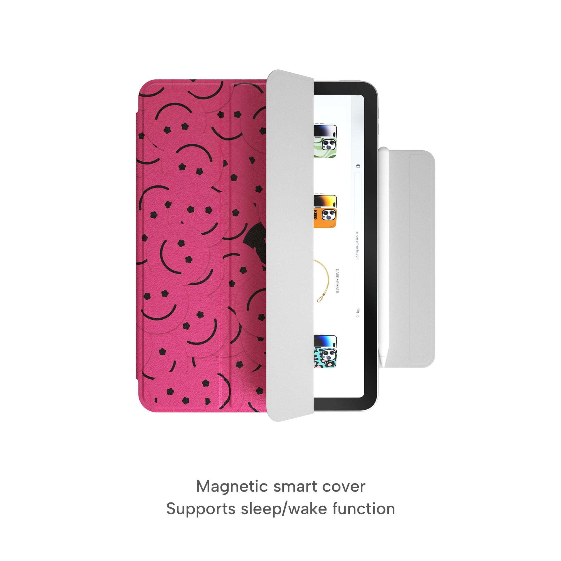 CASEMYARTS Pink Smiley Face iPad Magnetic Case