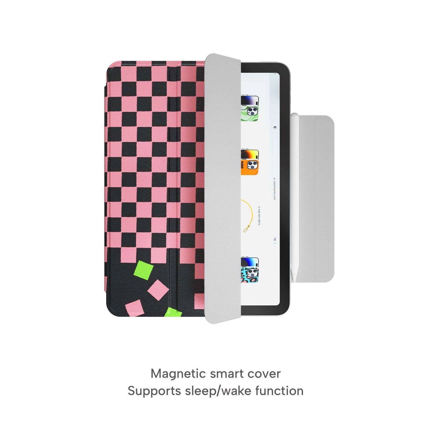 CASEMYARTS Pink Checkered iPad Magnetic Case