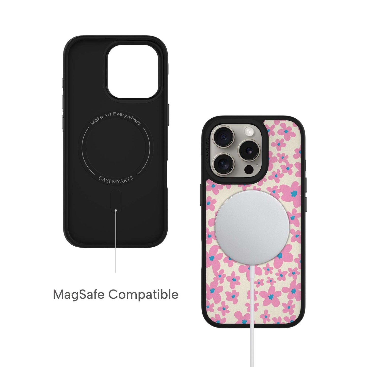 CASEMYARTS Pink Floral MagSafe iPhone Case