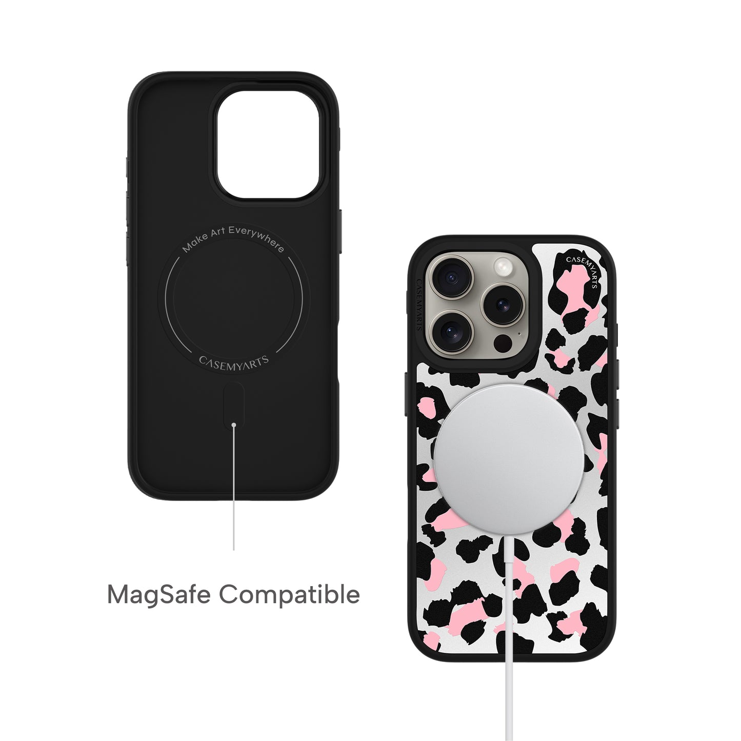 CASEMYARTS | Silver Pink Leopard | MagSafe iPhone Case