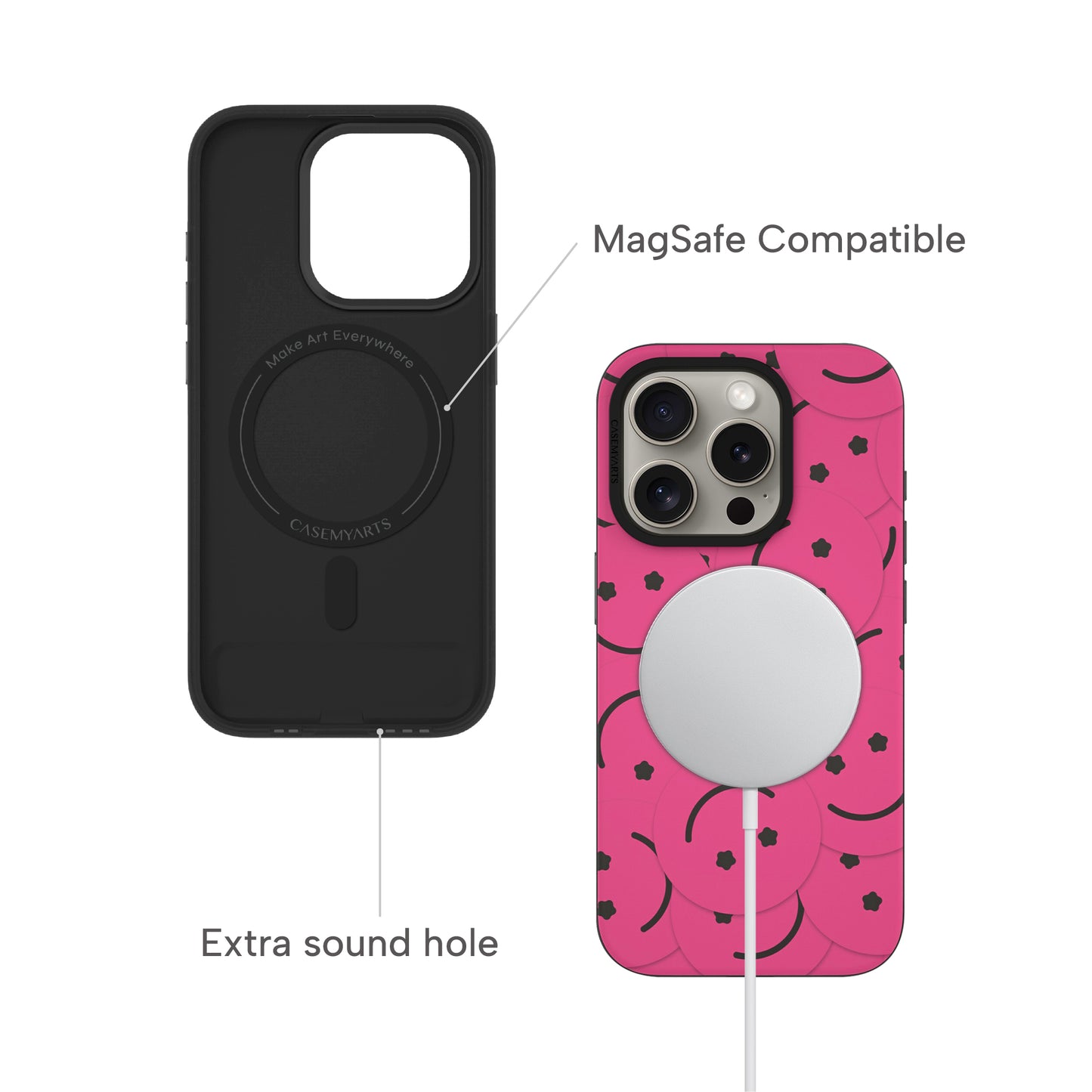 CASEMYARTS Pink Smiley Face MagSafe iPhone Case