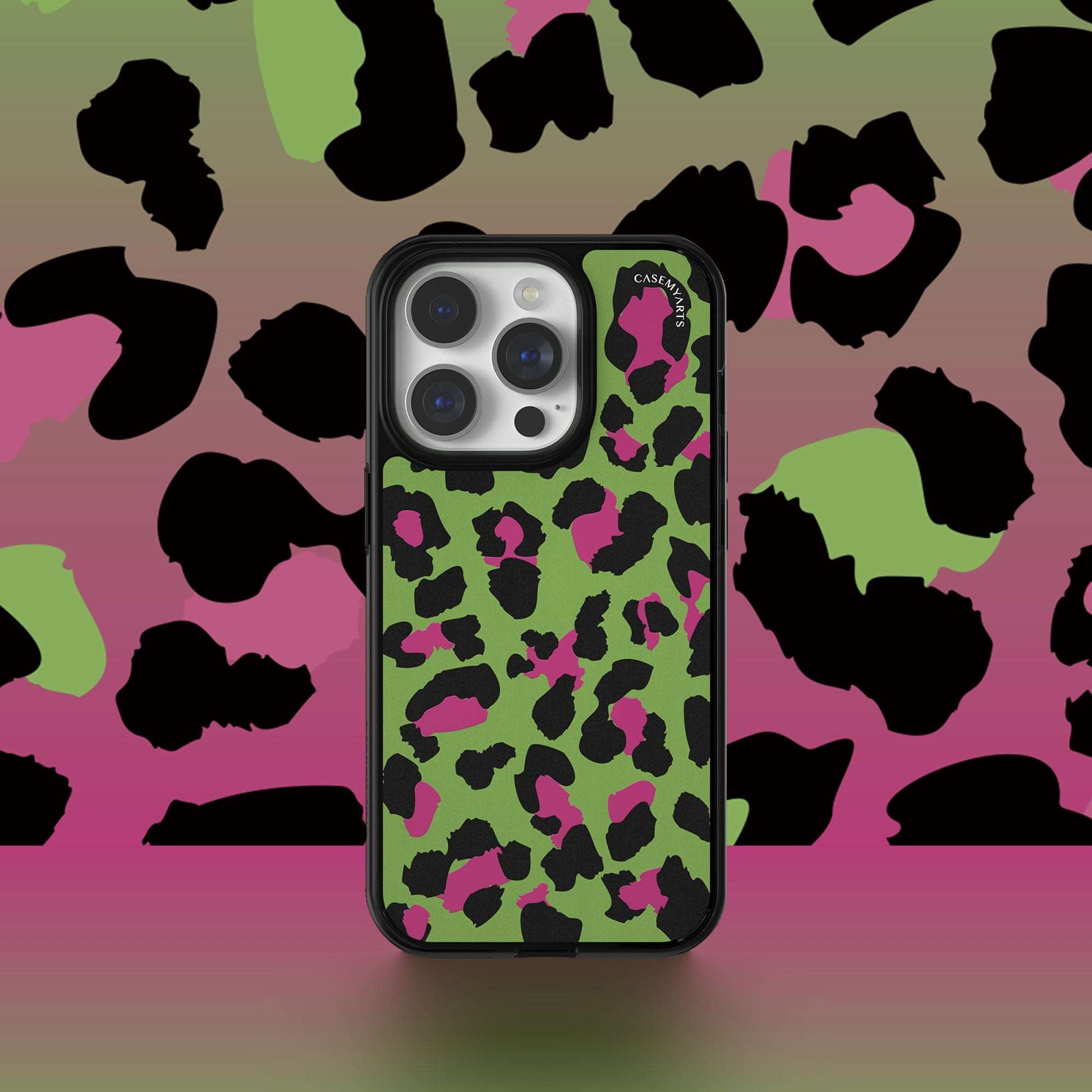 CASEMYARTS Avocado Green Leopard Print MagSafe iPhone Case