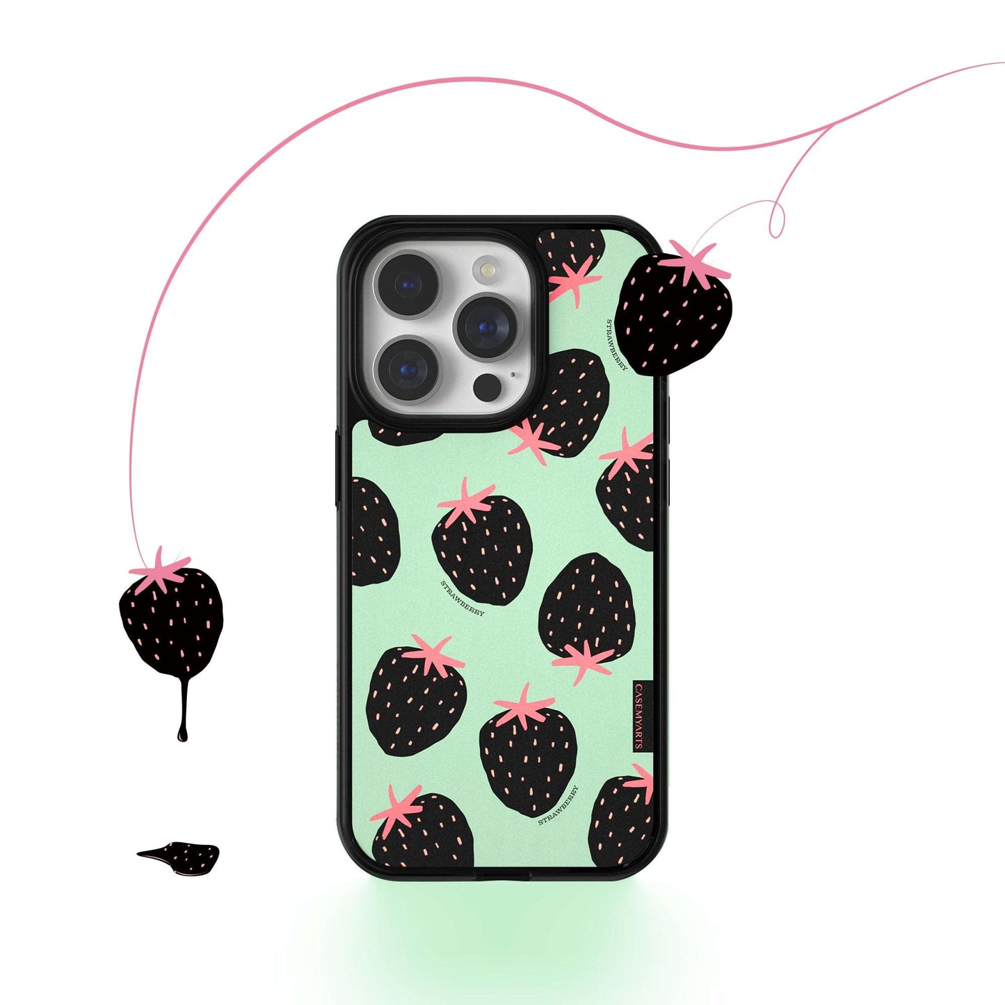 CASEMYARTS Black Strawberry MagSafe iPhone Case