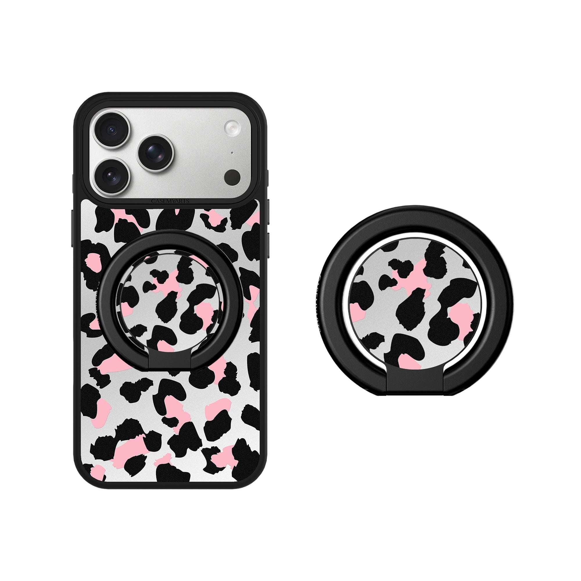 CASEMYARTS Silver Pink Leopard MagSafe iPhone Grip