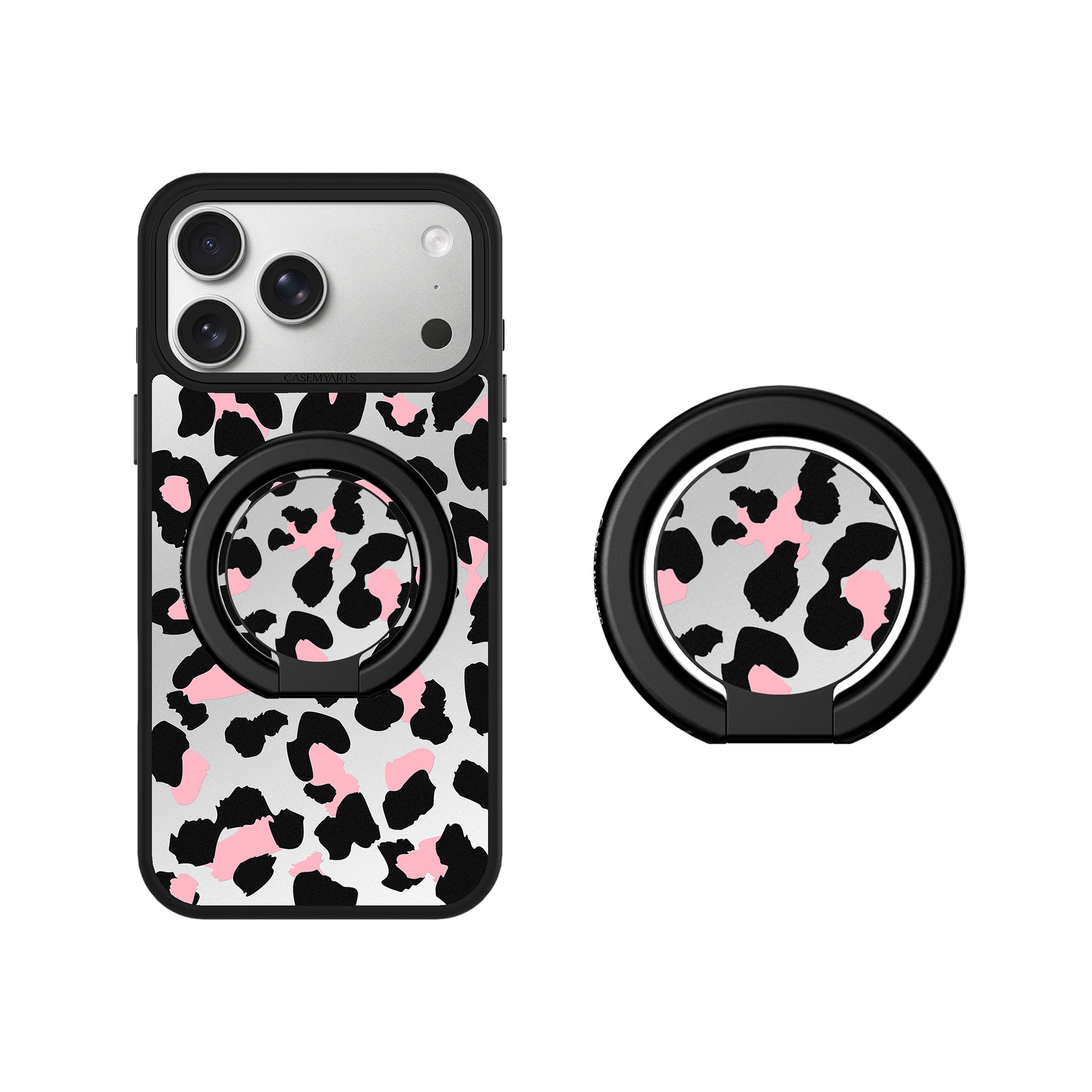 CASEMYARTS 銀粉紅豹紋 MagSafe iPhone 手機支架