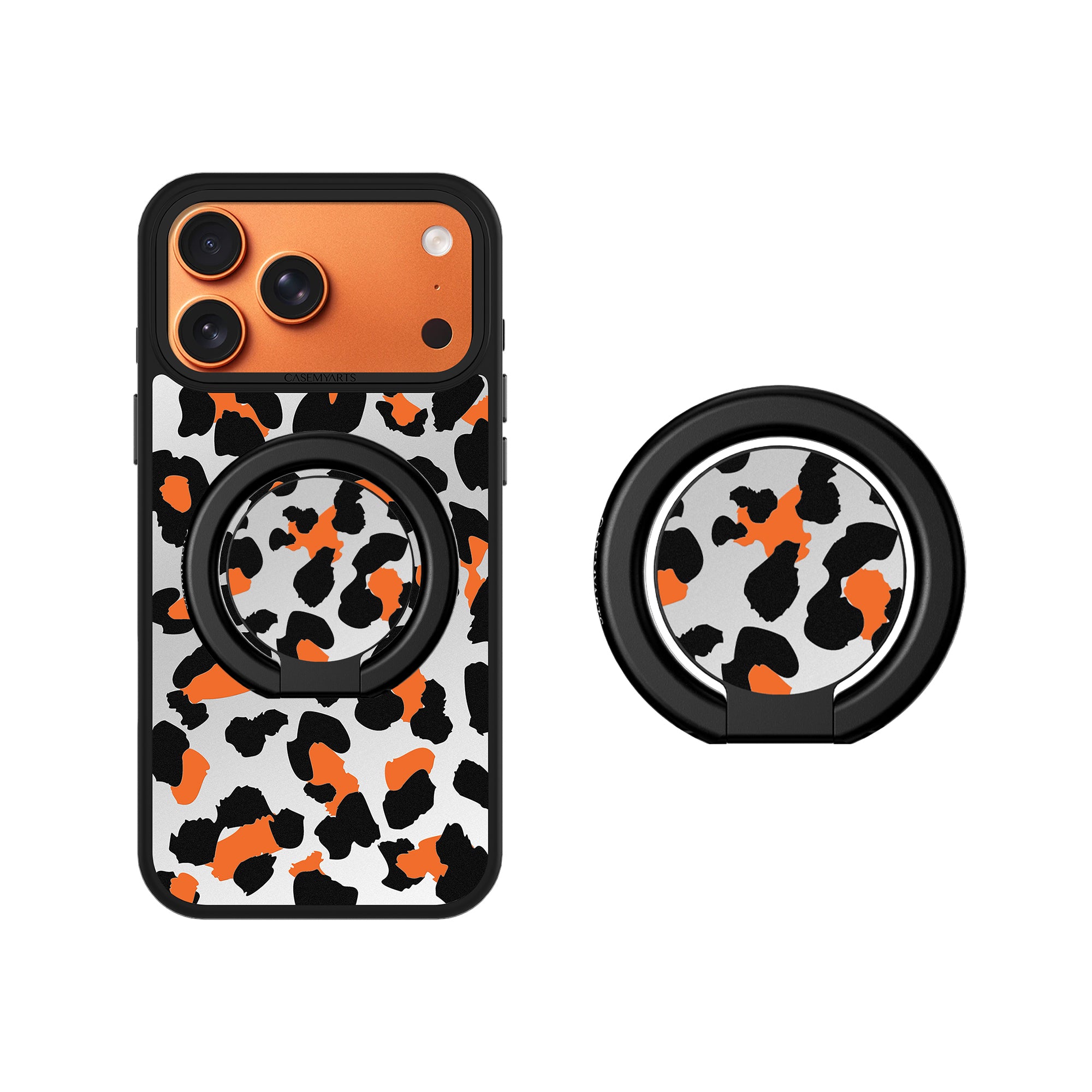 CASEMYARTS Silver Orange Leopard MagSafe iPhone Grips