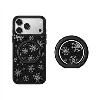 Phone case with snowflake pattern and pop socket on a white background
