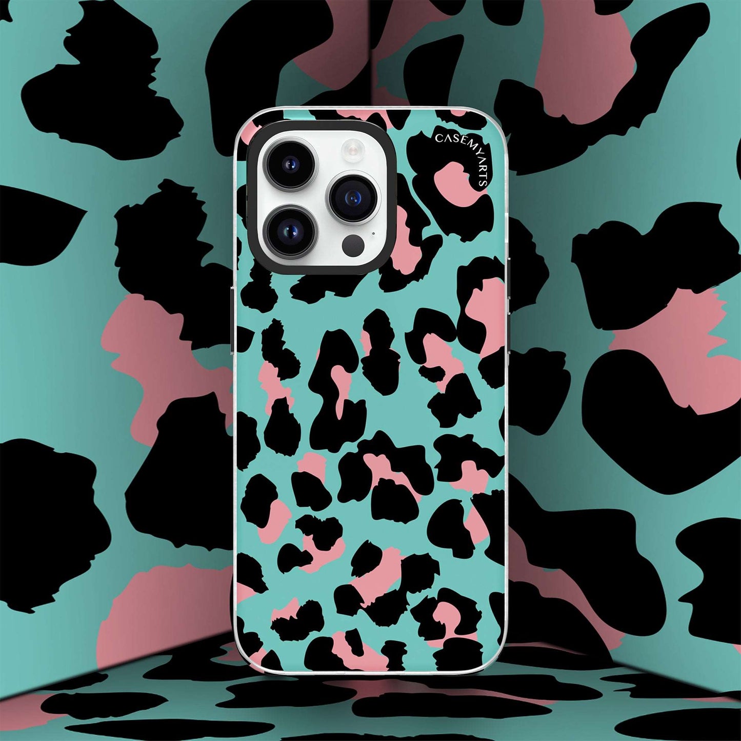 CASEMYARTS Mint Green Leopard Print iPhone Case